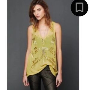 Free People Sheer Beaded Racerback Top -XS Yellow